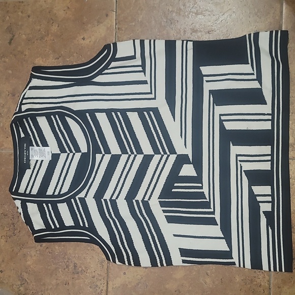 JONES NEW YORK Petite medium sleeveless top vest black white stripes geo print - Picture 1 of 4